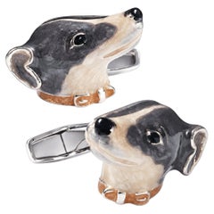 Alex Jona Sterling Silver Hand-Painted Enamel English Greyhound Dog Cufflinks