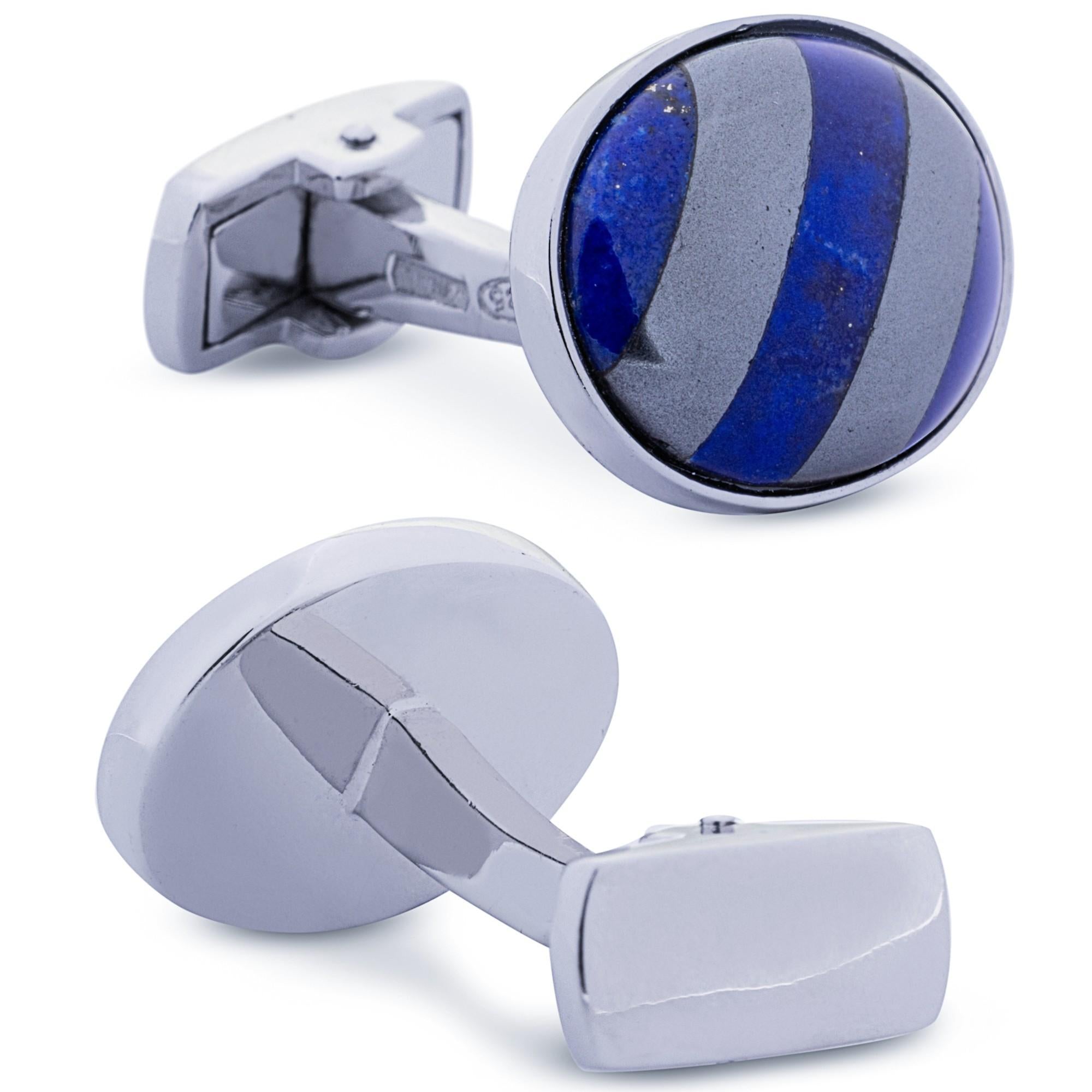 Manschettenknöpfe aus Sterlingsilber mit Hämatit und Lapislazuli von Jona (Cabochon) im Angebot