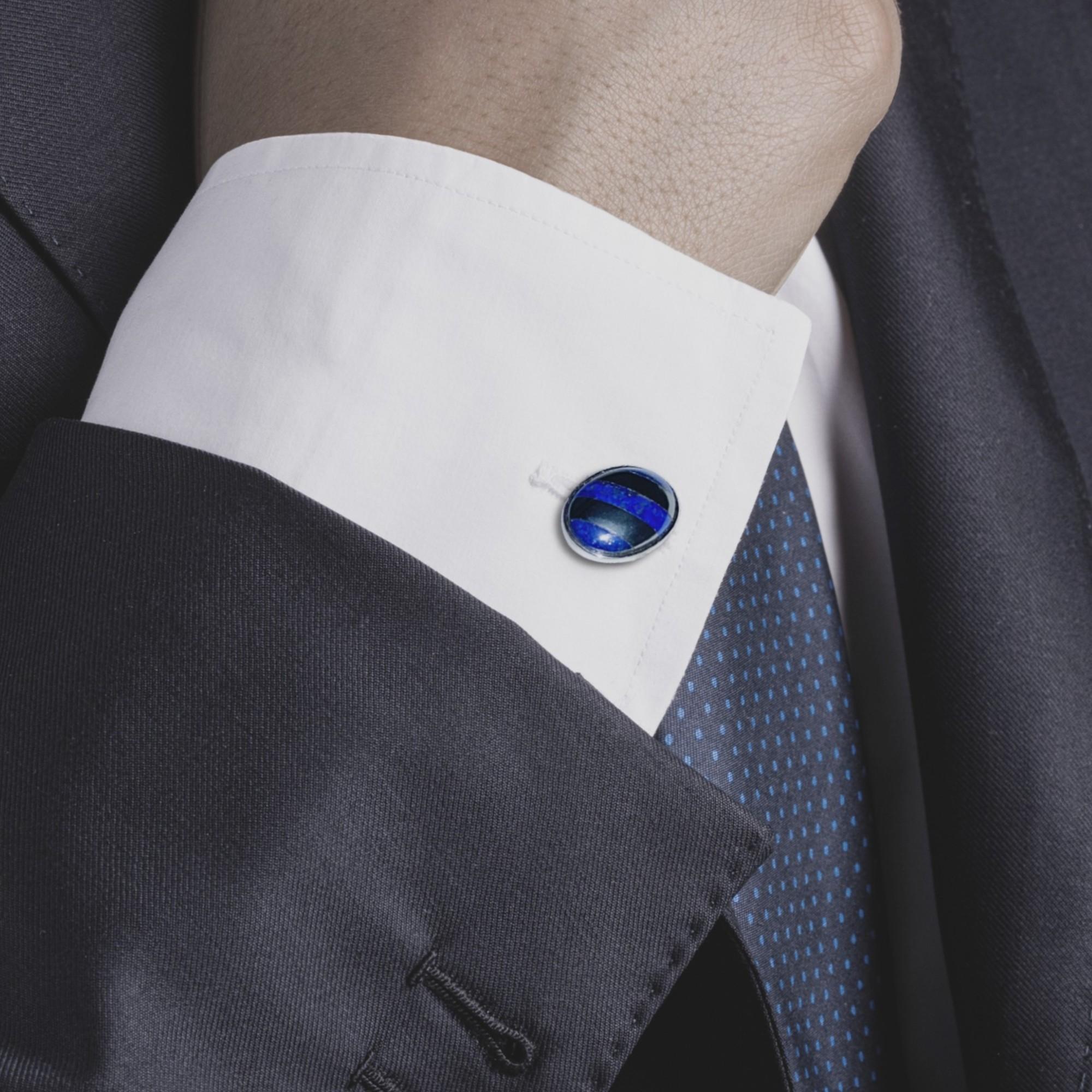 Manschettenknöpfe aus Sterlingsilber mit Hämatit und Lapislazuli von Jona im Zustand „Neu“ im Angebot in Lugano, CH