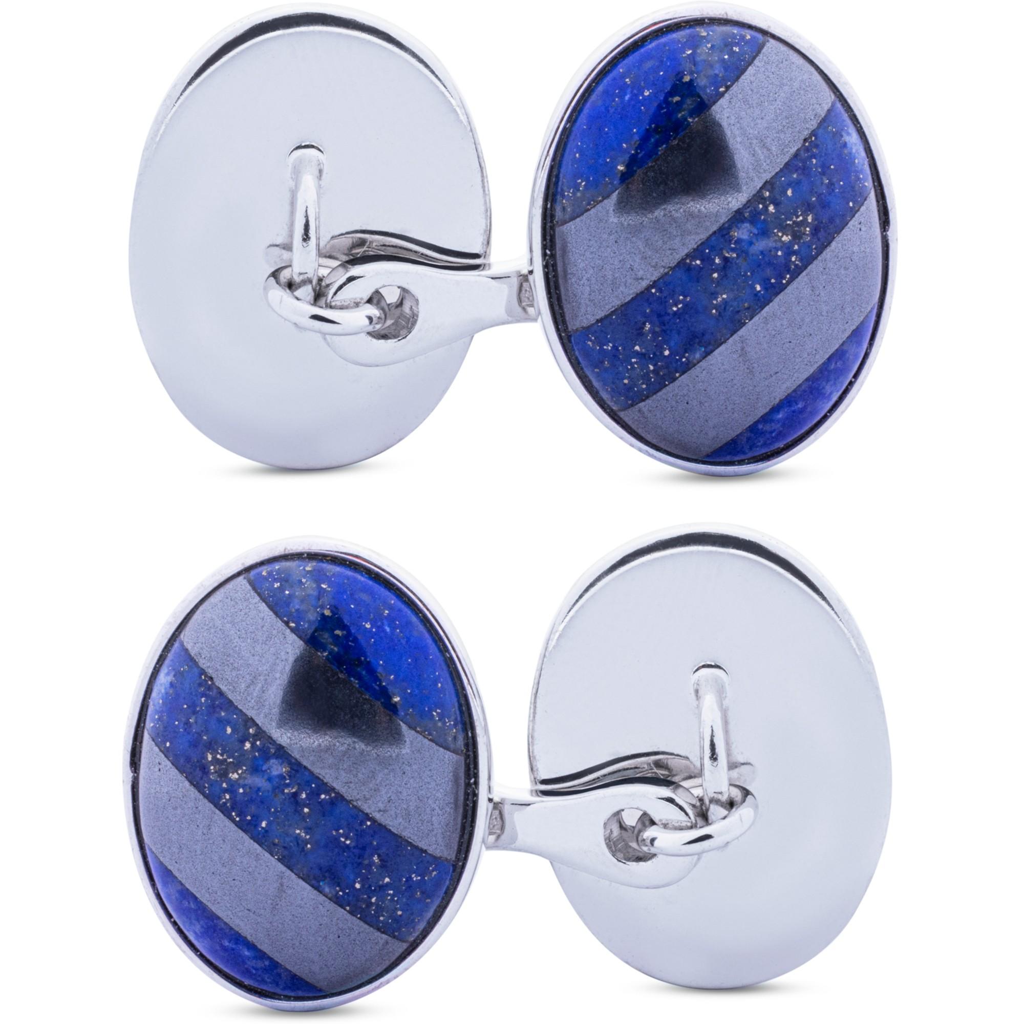 Taille cabochon Boutons de manchette doubles en hématite et lapis-lazuli en argent Alex Jona en vente