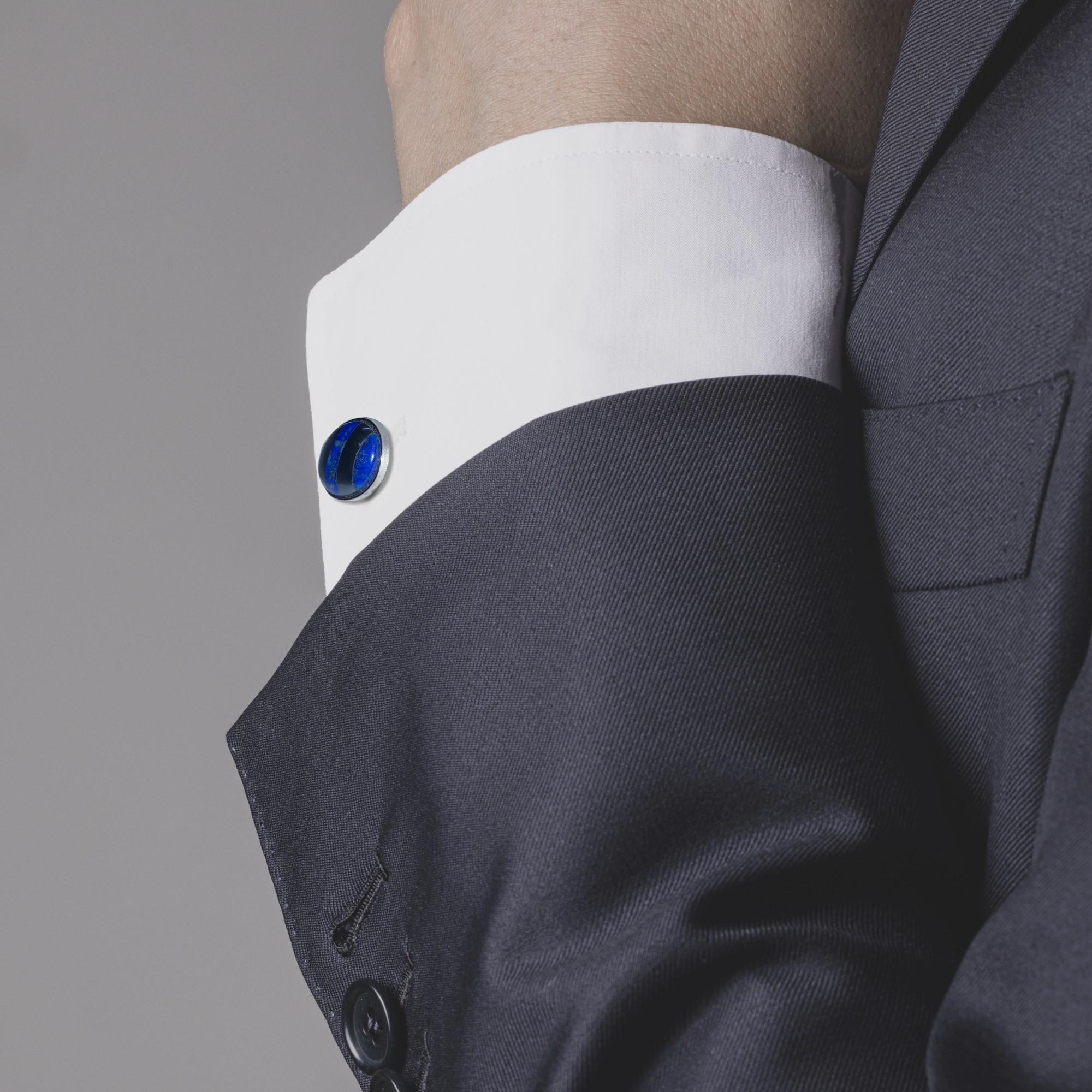 Boutons de manchette doubles en hématite et lapis-lazuli en argent Alex Jona Neuf - En vente à Lugano, CH
