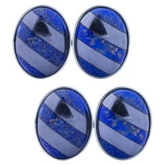 Boutons de manchette doubles en hématite et lapis-lazuli en argent Alex Jona