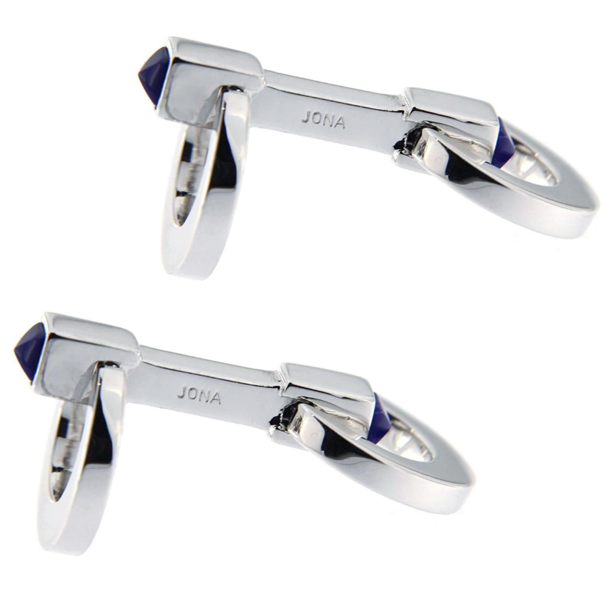 Mixed Cut Alex Jona Sterling Silver Lapis Double Ring Folding Cufflinks For Sale