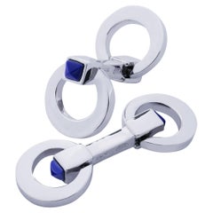 Gemelli da polso pieghevoli a doppio anello in Lapis di Alex Jona Sterling Silver