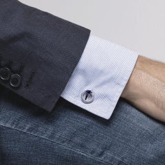 Gemelos plegables Alex Jona de plata de ley con doble anillo de lapislázuli