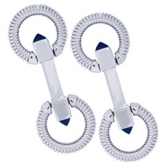 Boutons de manchette à double anneau en Lapis Lazuli en argent Alex Jona