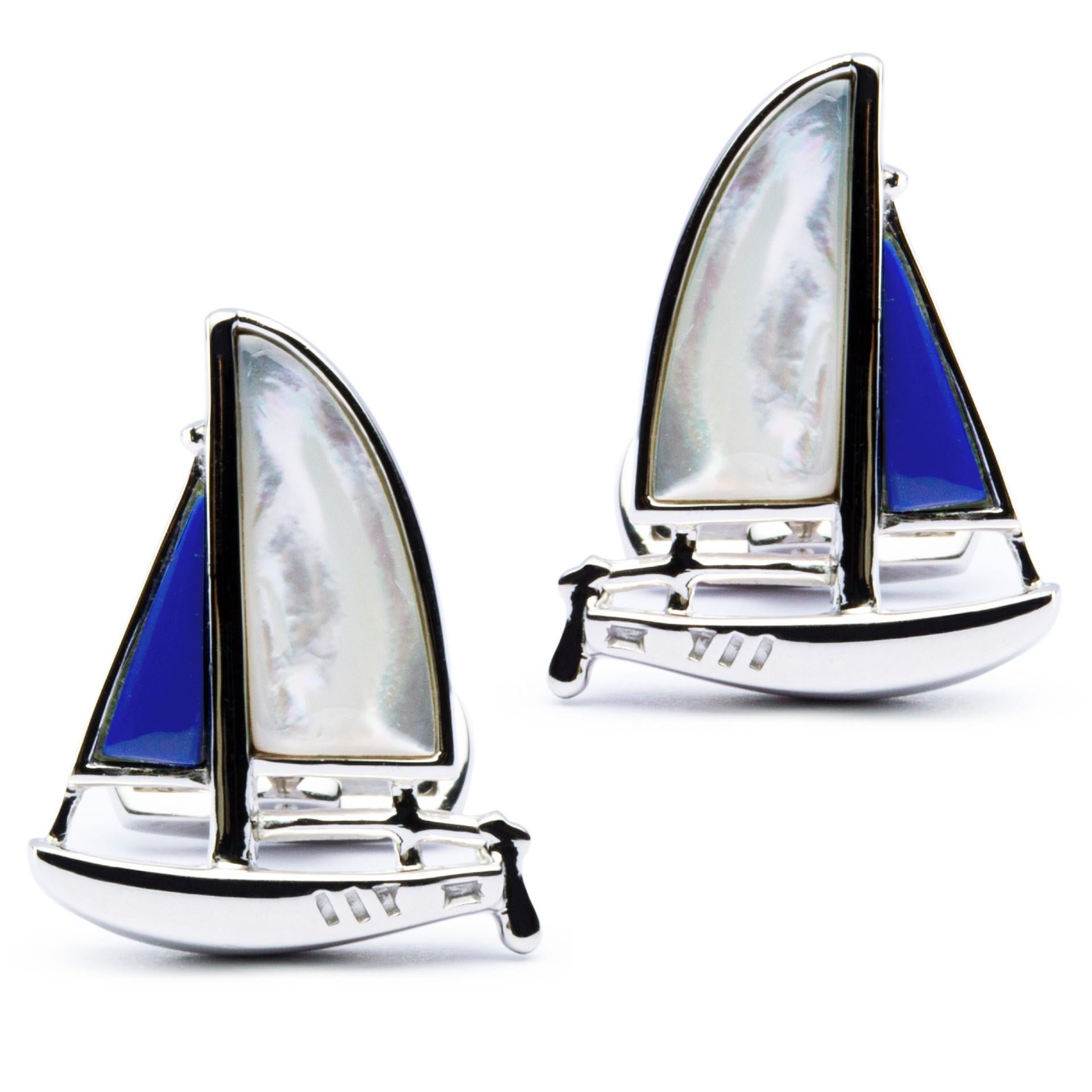 Alex Jona Sterling Silver Lapis Lazuli Sail Boat Cufflinks For Sale