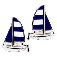 Alex Jona Sterling Silver Lapis Lazuli Sail Boat Cufflinks