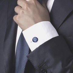 Gemelli da polso in argento sterling Alex Jona con smalto a fuoco blu chiaro e blu scuro