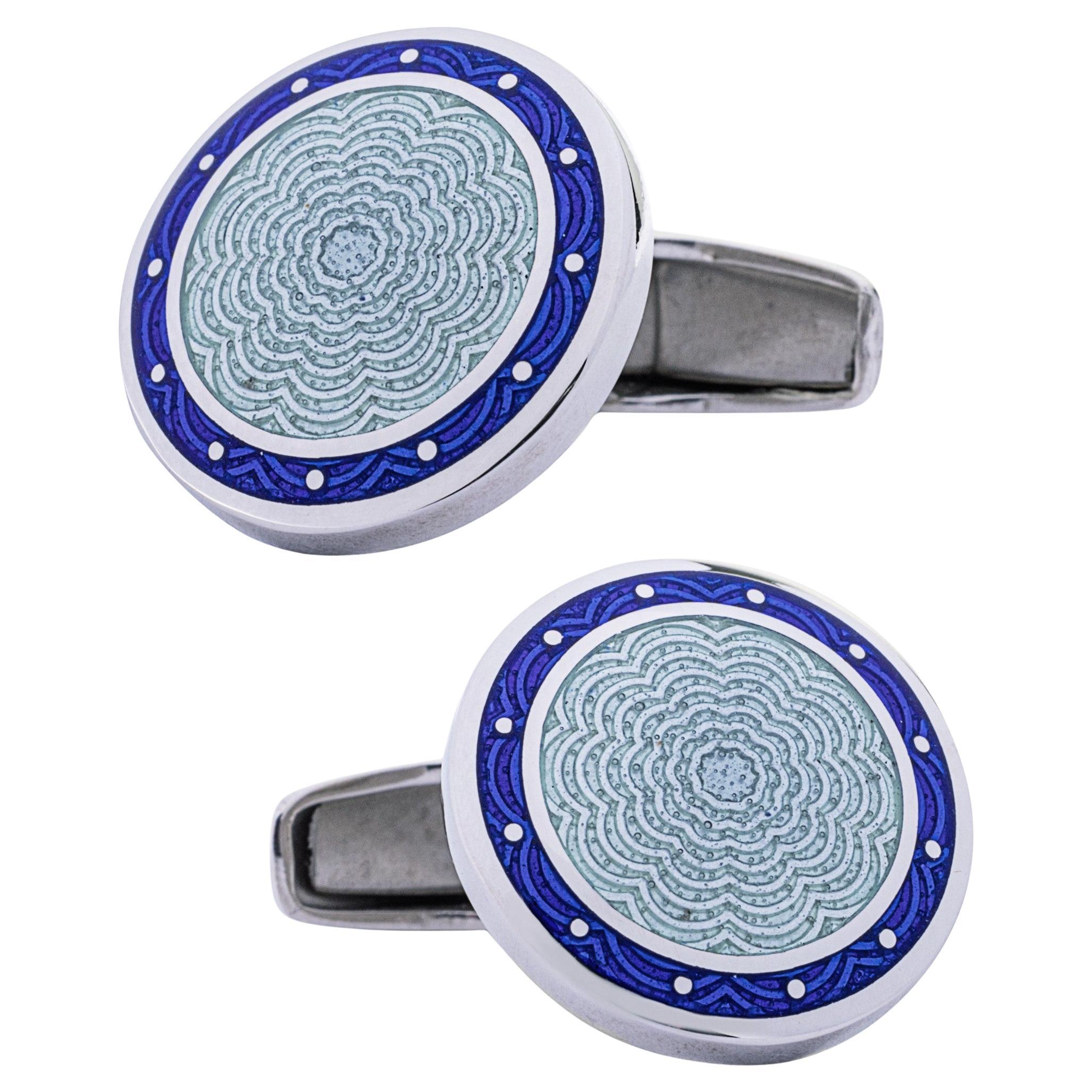 Alex Jona Sterling Silver Light Blue & Dark Blue Fire Enamel Cufflinks