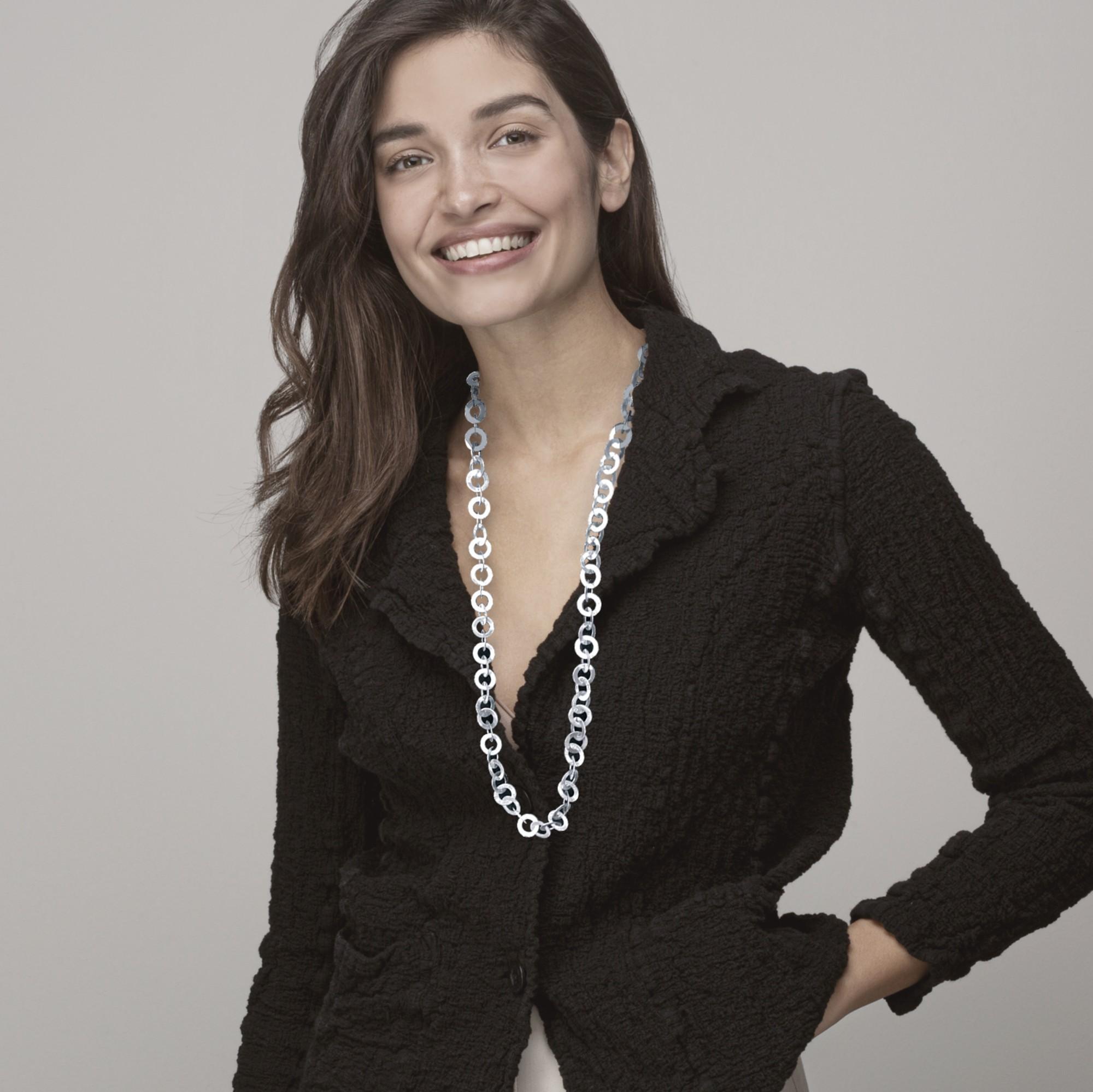 Alex Jona - Collana a catena lunga a maglie lunghe spazzolate in argento sterling in vendita 1