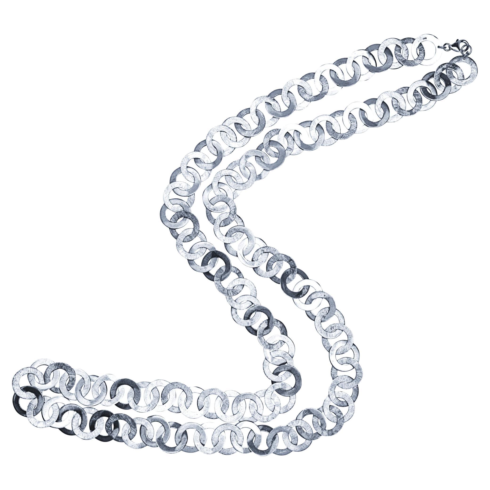 Alex Jona - Collana a catena lunga a maglie lunghe spazzolate in argento sterling in vendita