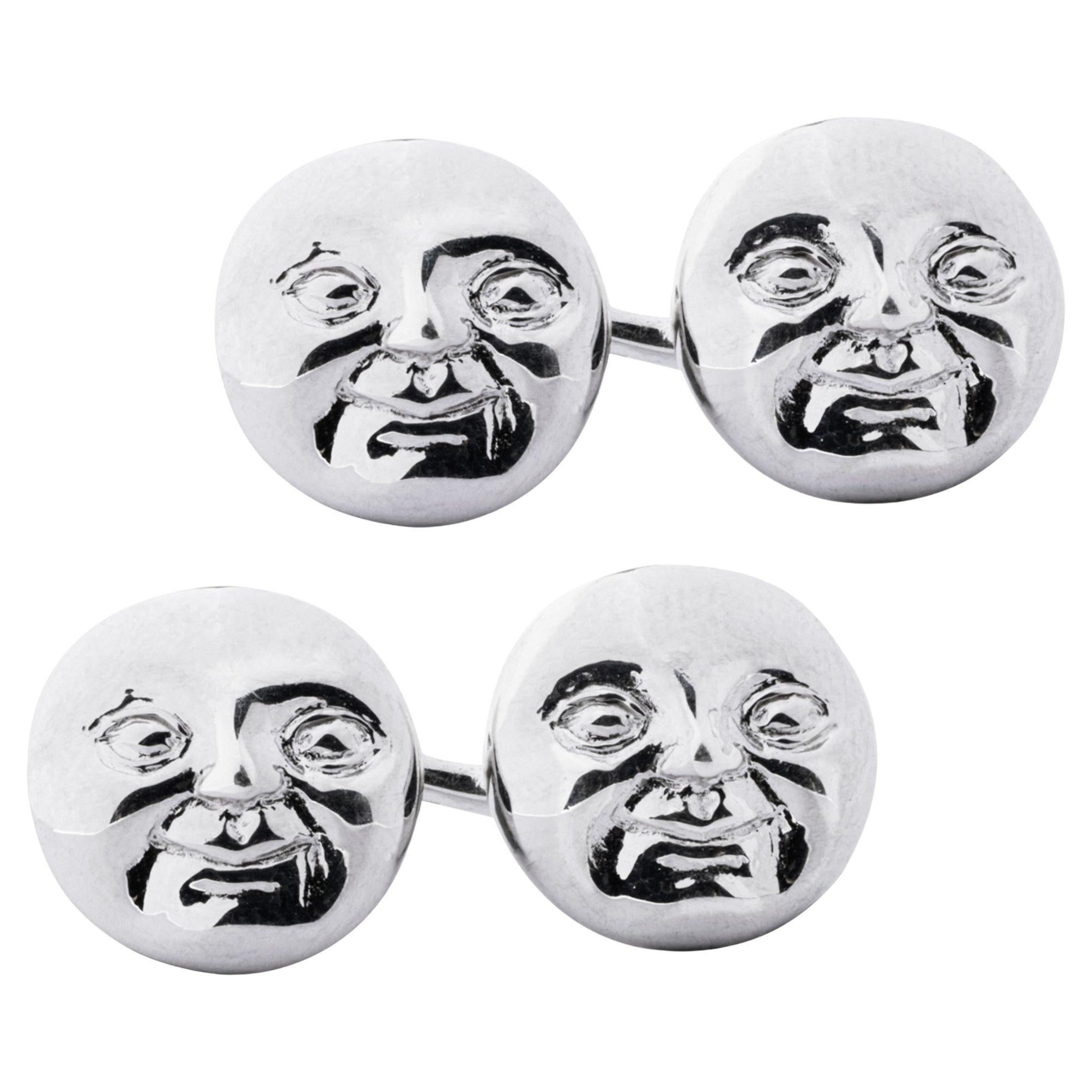 Alex Jona Boutons de manchette visage de lune en argent sterling