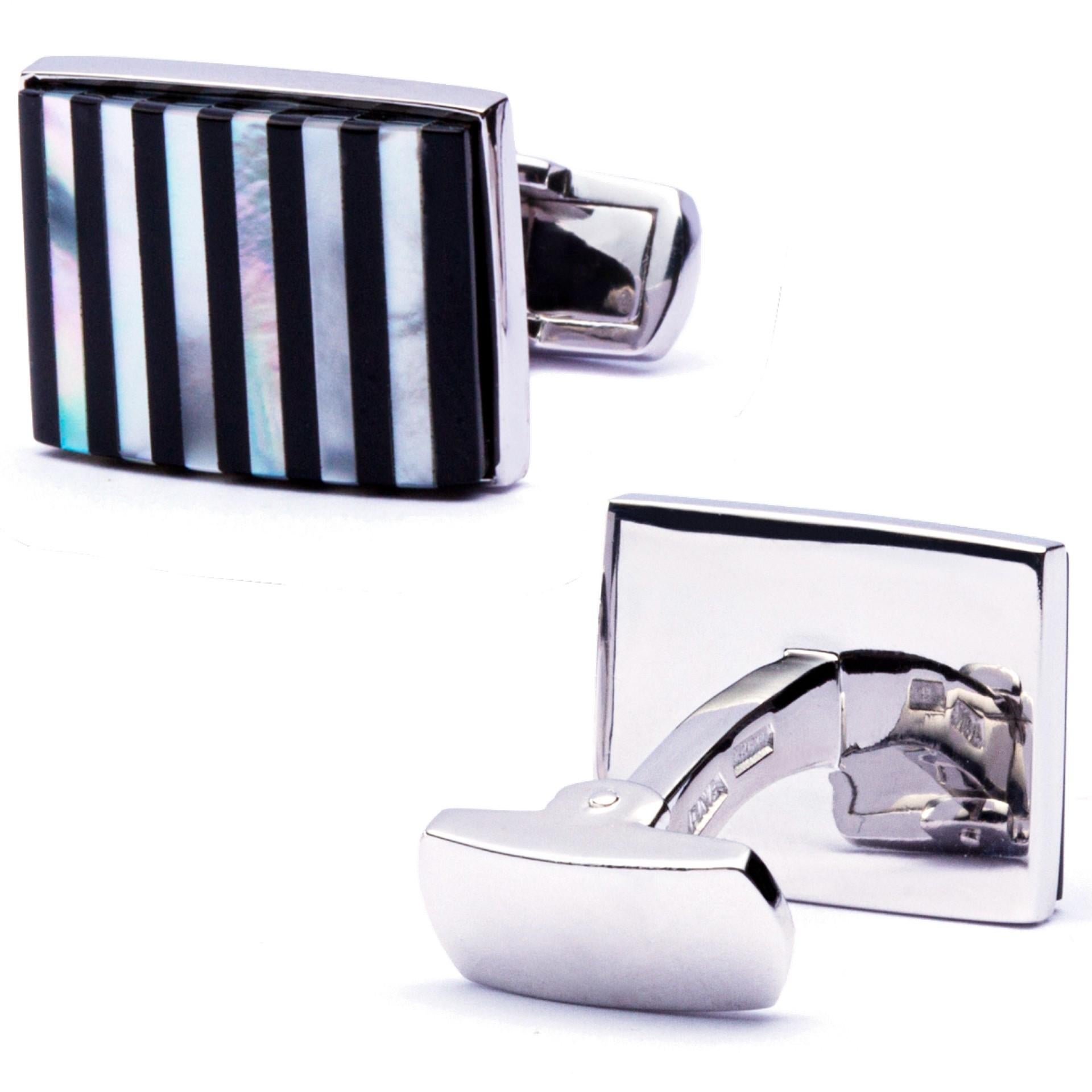 Taille baguette Alex Jona Boutons de manchette en argent sterling et onyx en vente