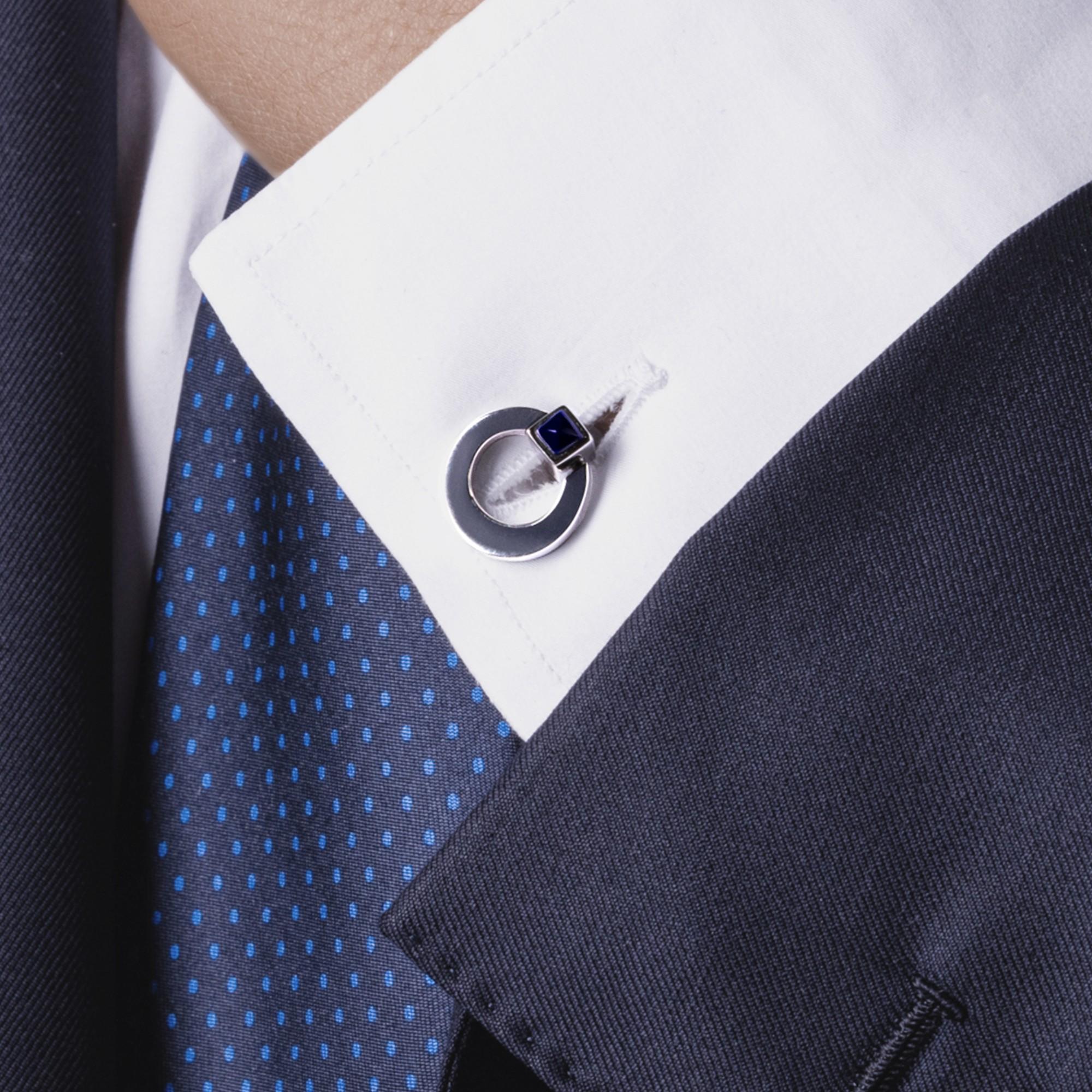 Taglio misto Gemelli da polso pieghevoli a doppio anello Alex Jona Sterling Silver Onyx in vendita