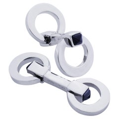 Alex Jona Boutons de manchette pliants à double anneau en argent sterling et onyx