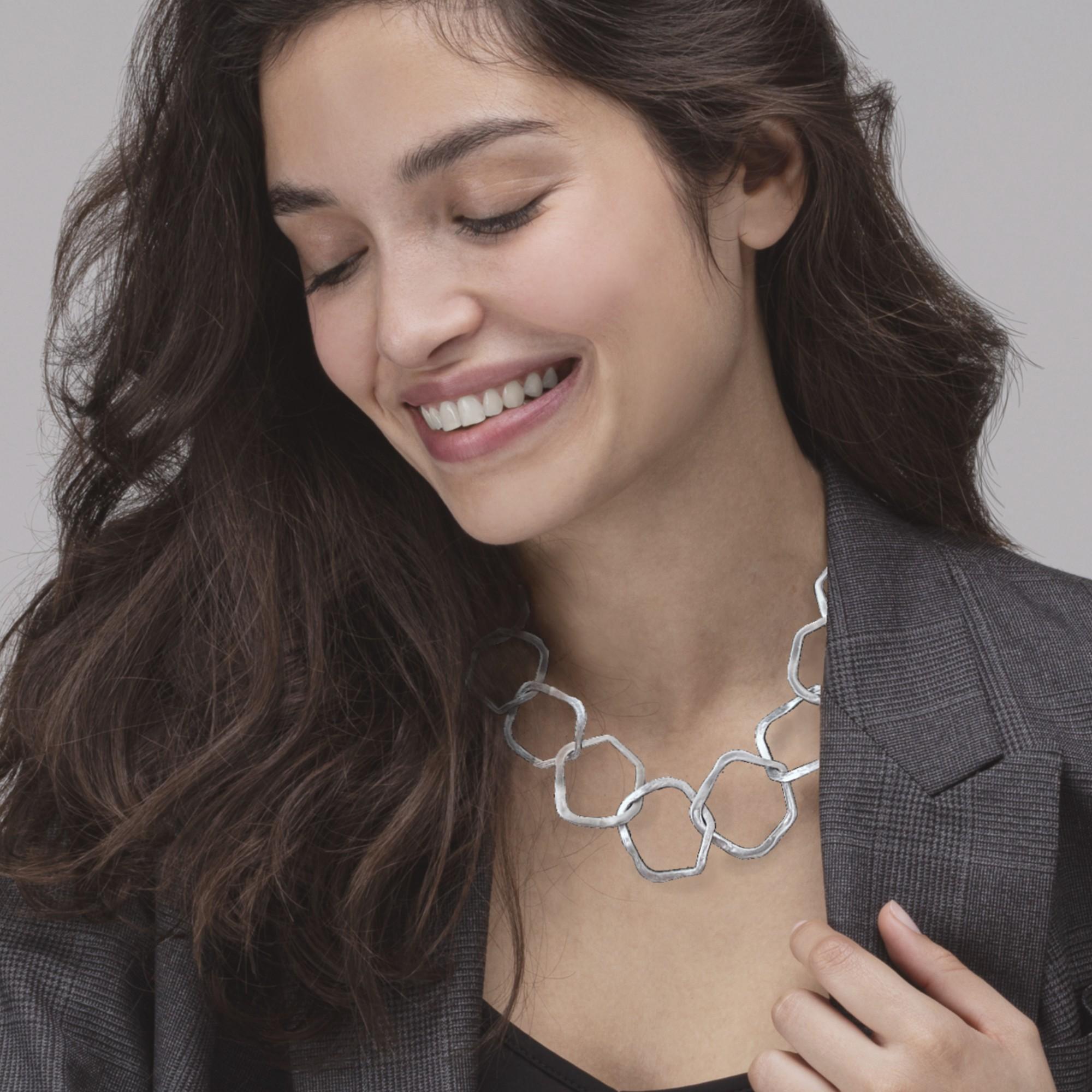 da uomo o donna Alex Jona - Collana con catena a maglie di forma organica in argento sterling in vendita