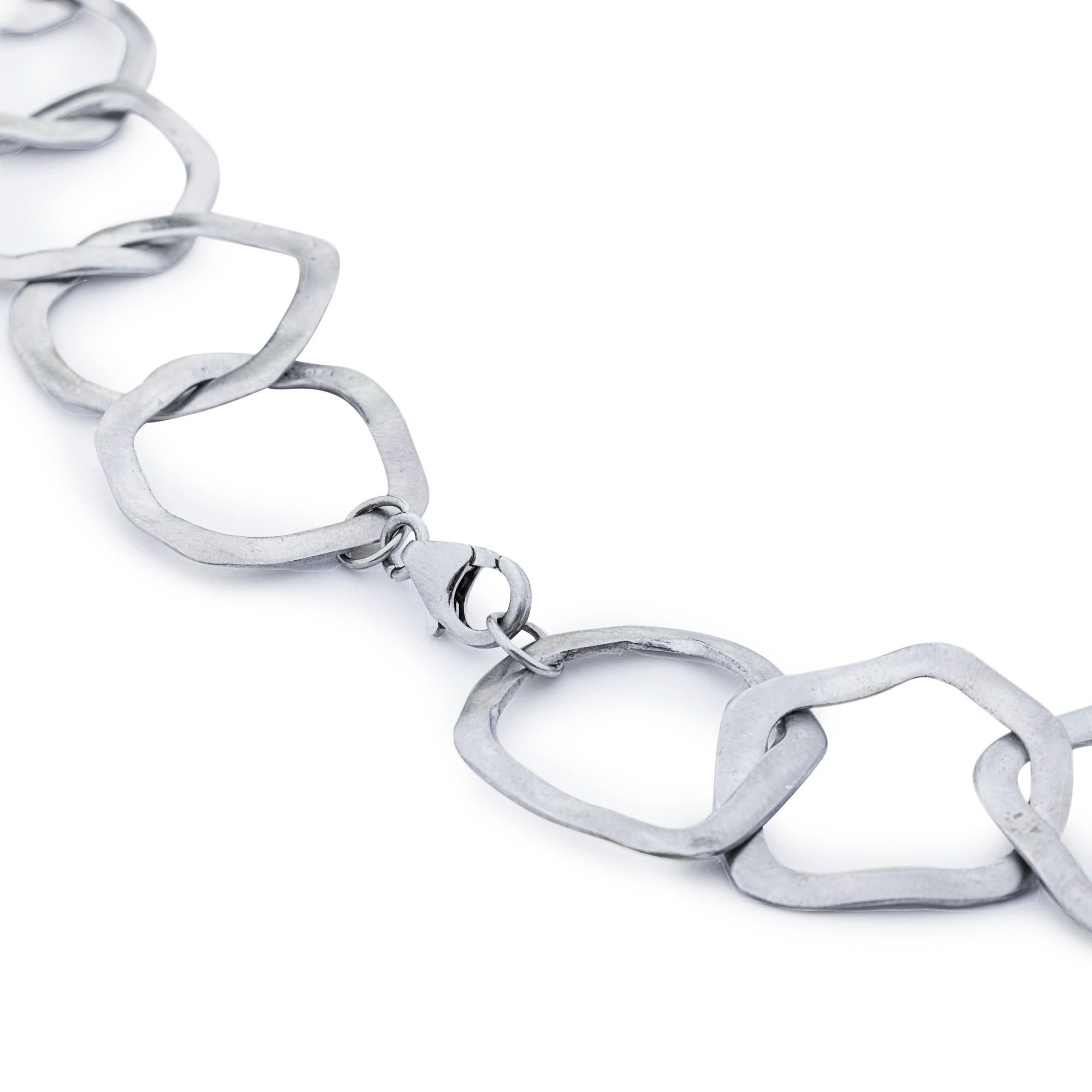 da uomo o donna Alex Jona - Collana con catena a maglie lunghe di forma organica in argento sterling in vendita