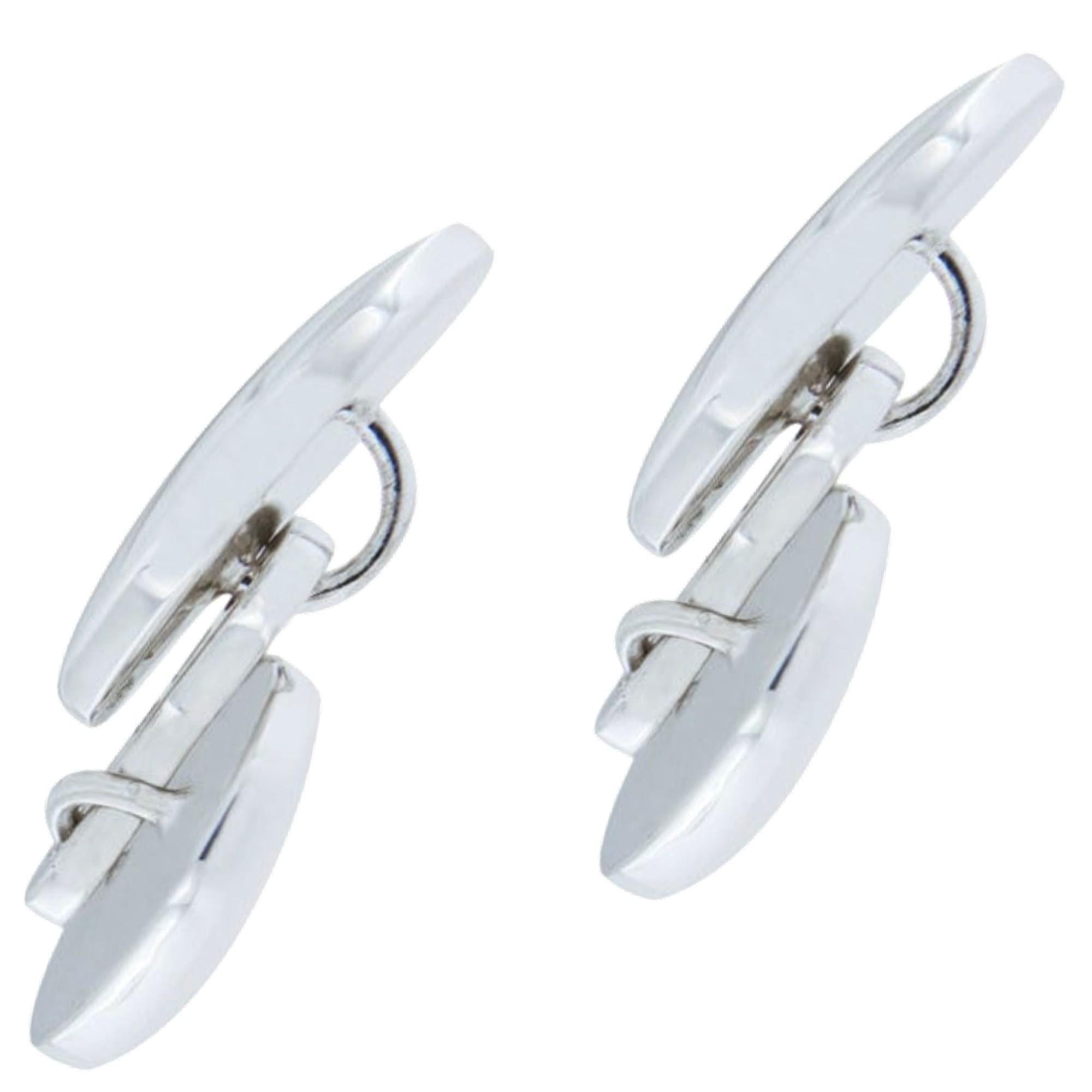 Alex Jona Sterling Silver Plain Oval Engravable Cufflinks In New Condition For Sale In Torino, IT