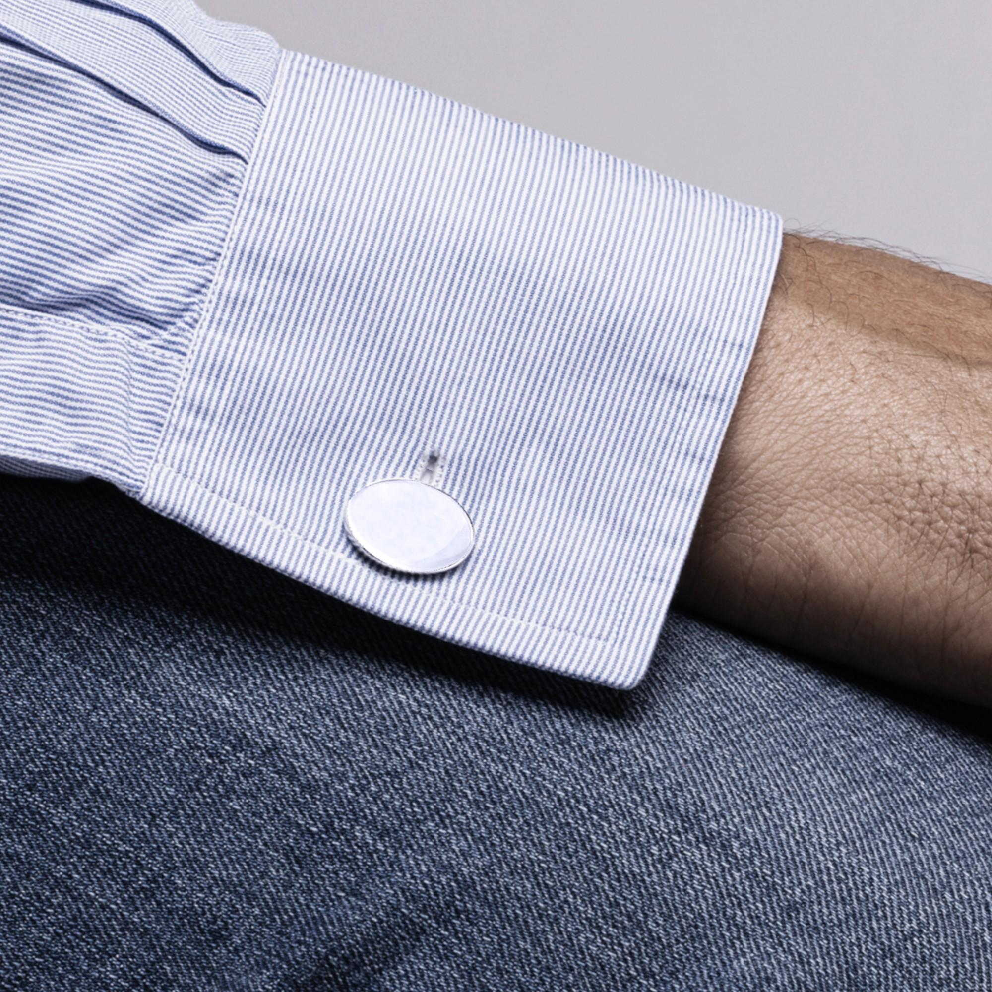 Men's Alex Jona Sterling Silver Plain Oval Engravable Cufflinks For Sale