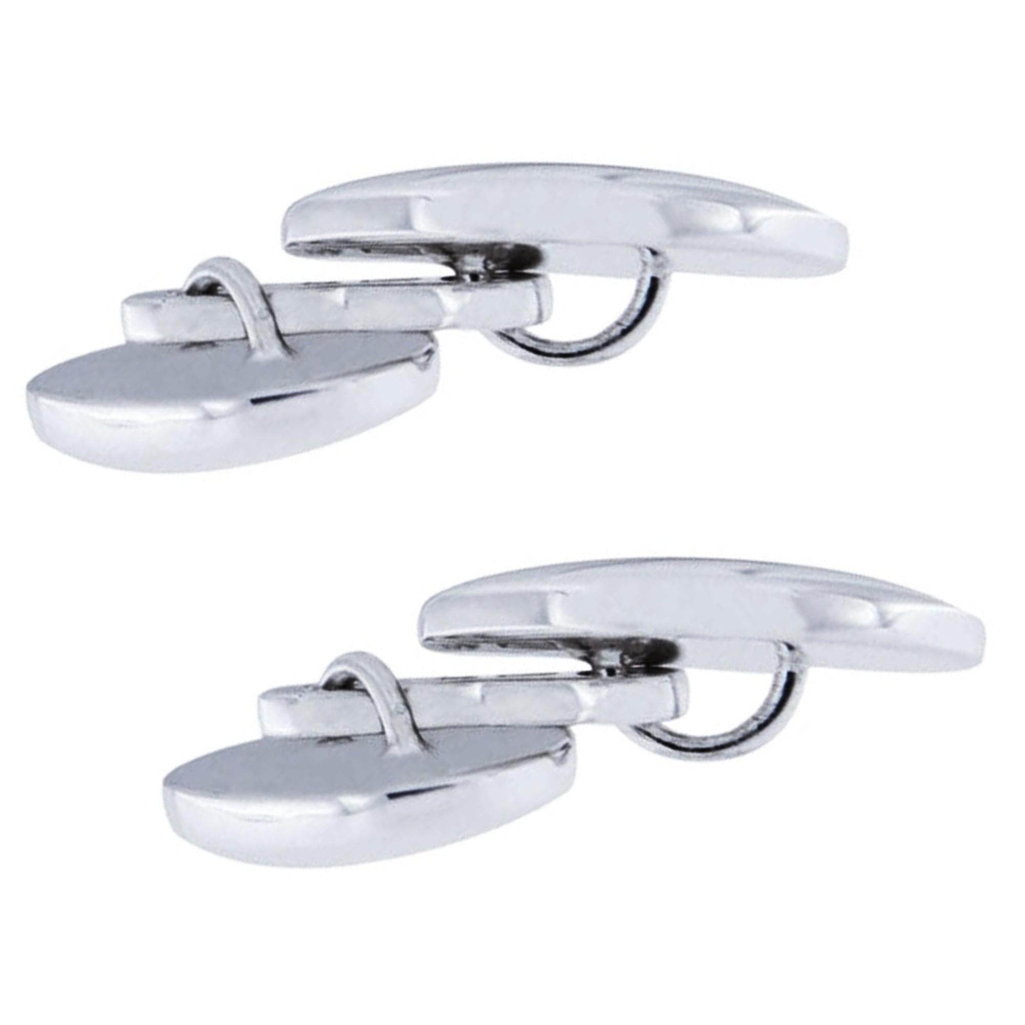 Alex Jona Sterling Silver Plain Oval Engravable Cufflinks In New Condition For Sale In Lugano, CH