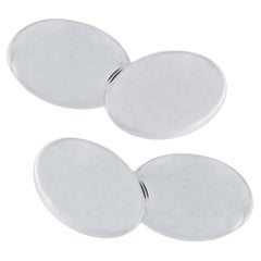 Alex Jona Sterling Silver Plain Oval Engravable Cufflinks