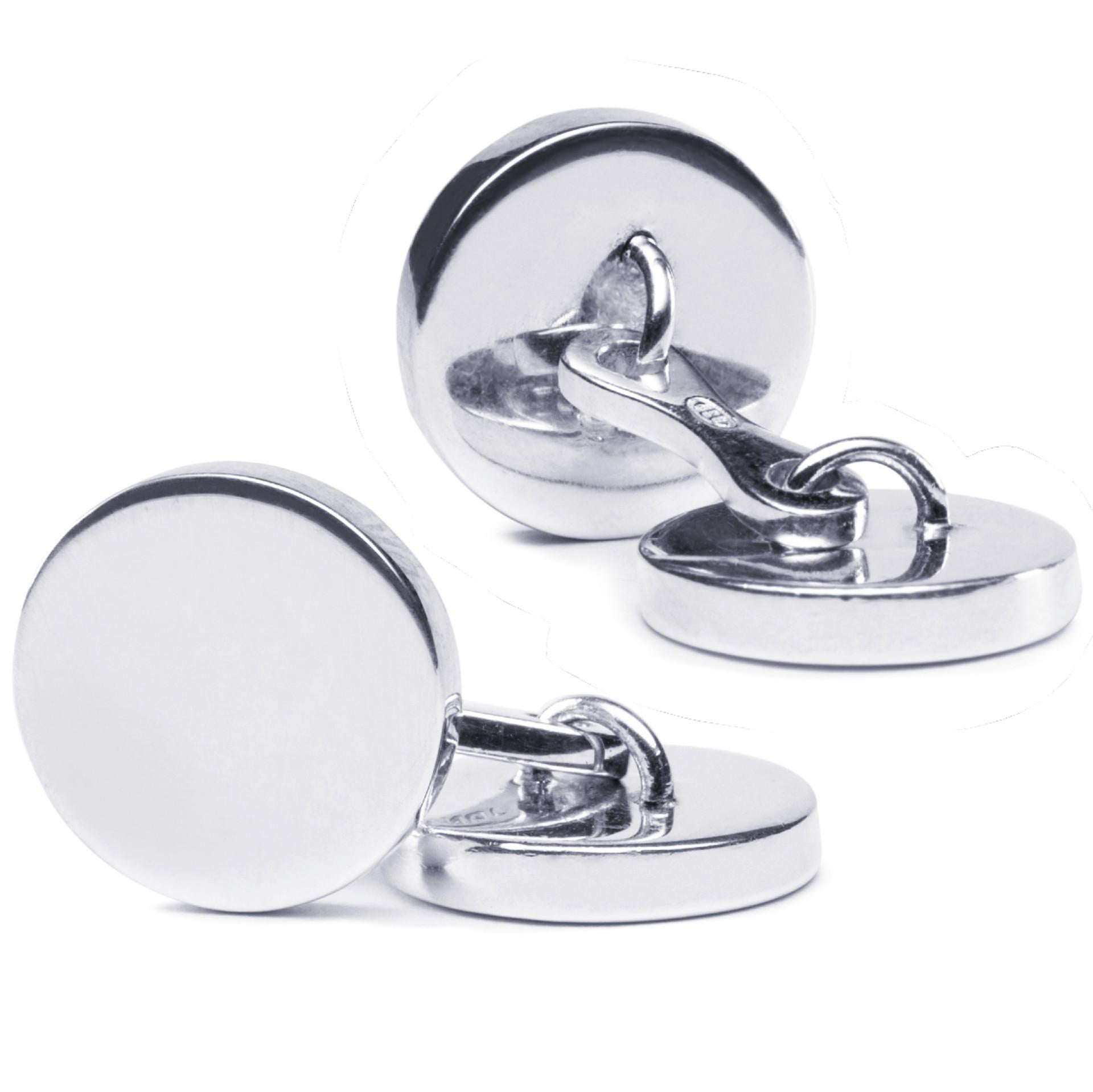 Alex Jona Sterling Silver Plain Round Engravable Cufflinks In New Condition For Sale In Torino, IT