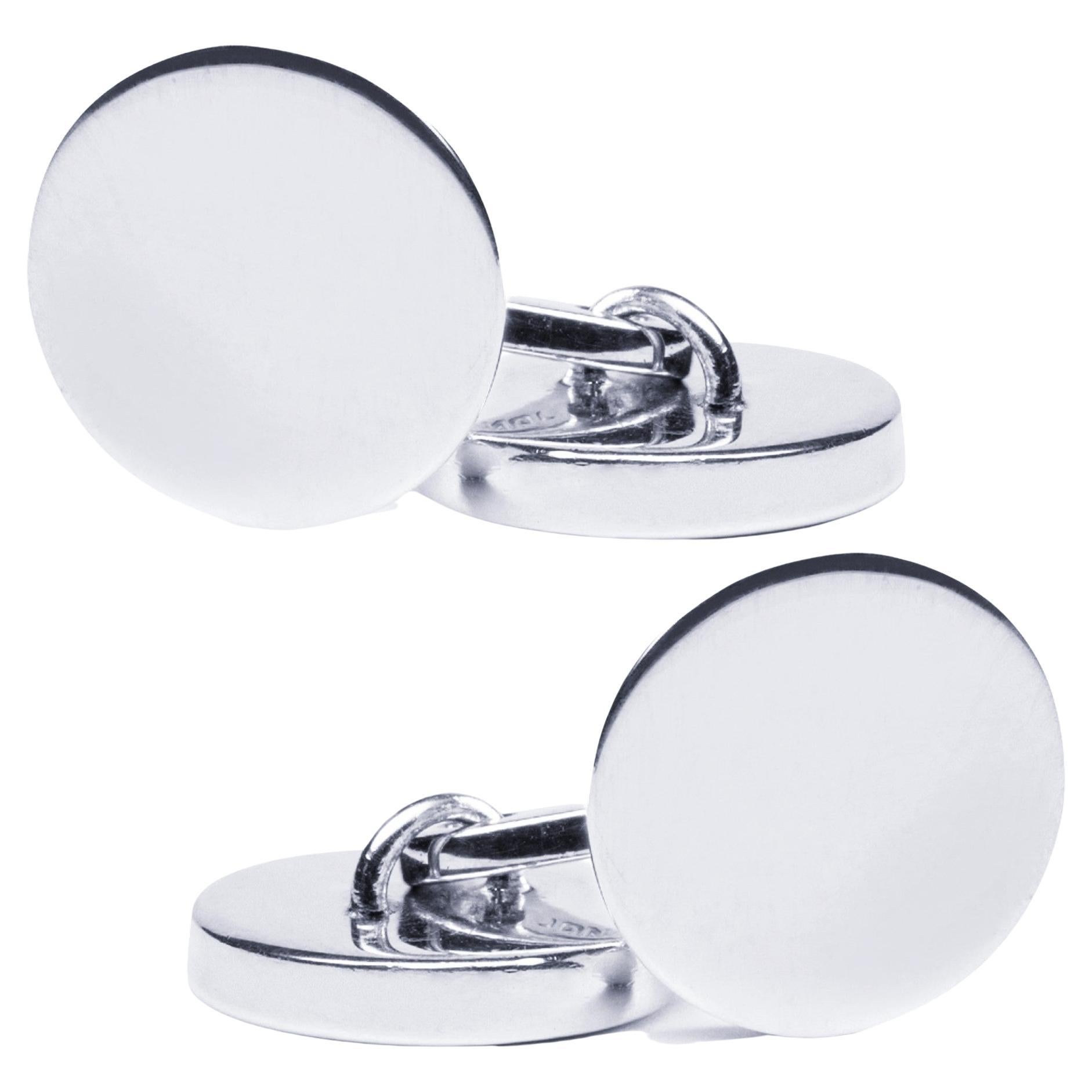 Alex Jona Sterling Silver Plain Round Engravable Cufflinks