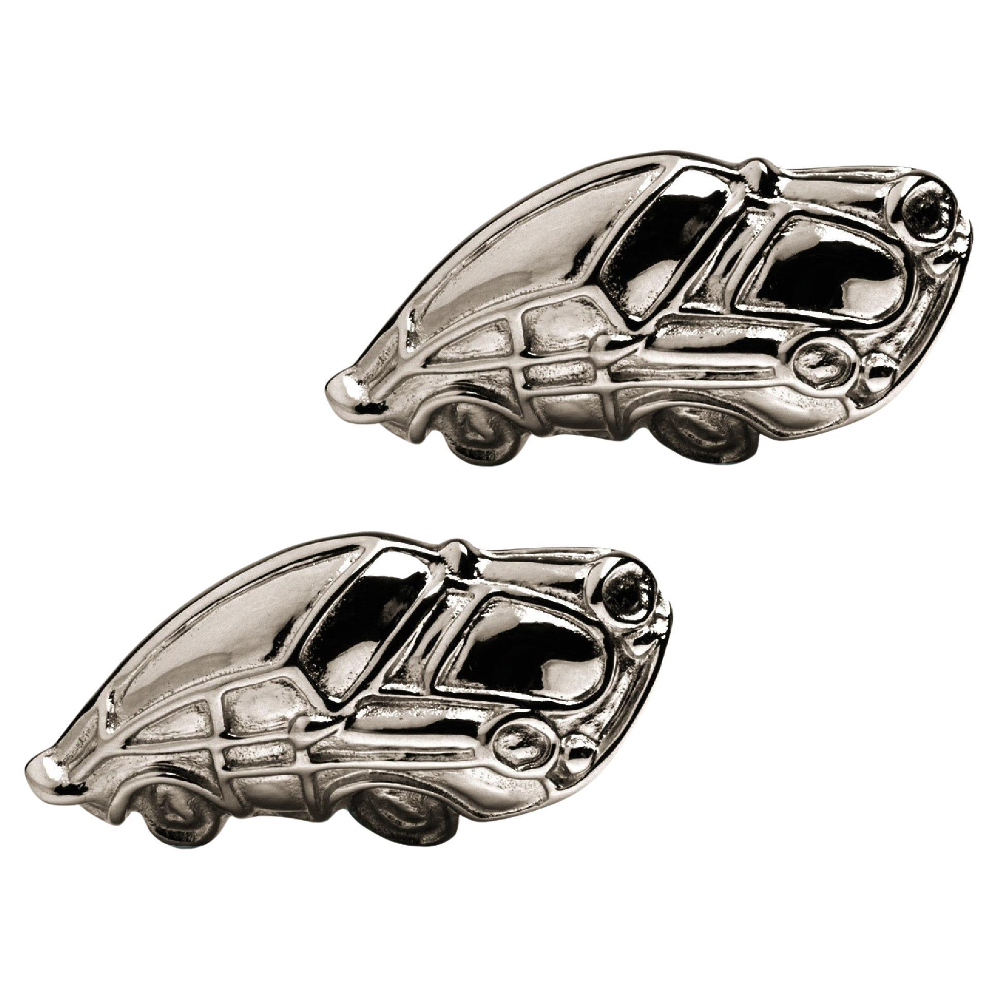 Alex Jona Sterling Silver Porsche Cufflinks Ruthenium-Finish For Sale