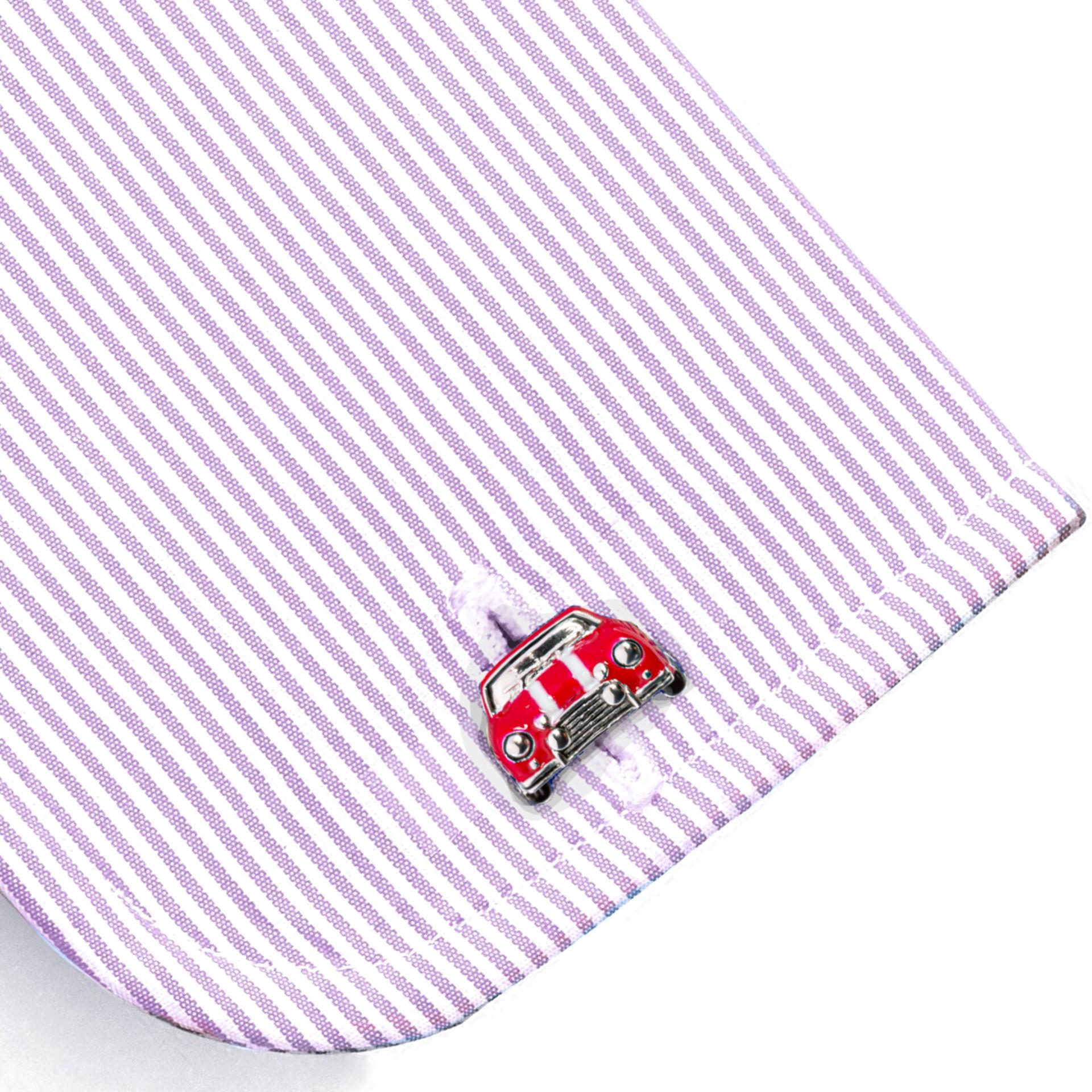 Alex Jona Sterling Silver Red and White Enamel Classic Mini Car Cufflinks In New Condition For Sale In Torino, IT