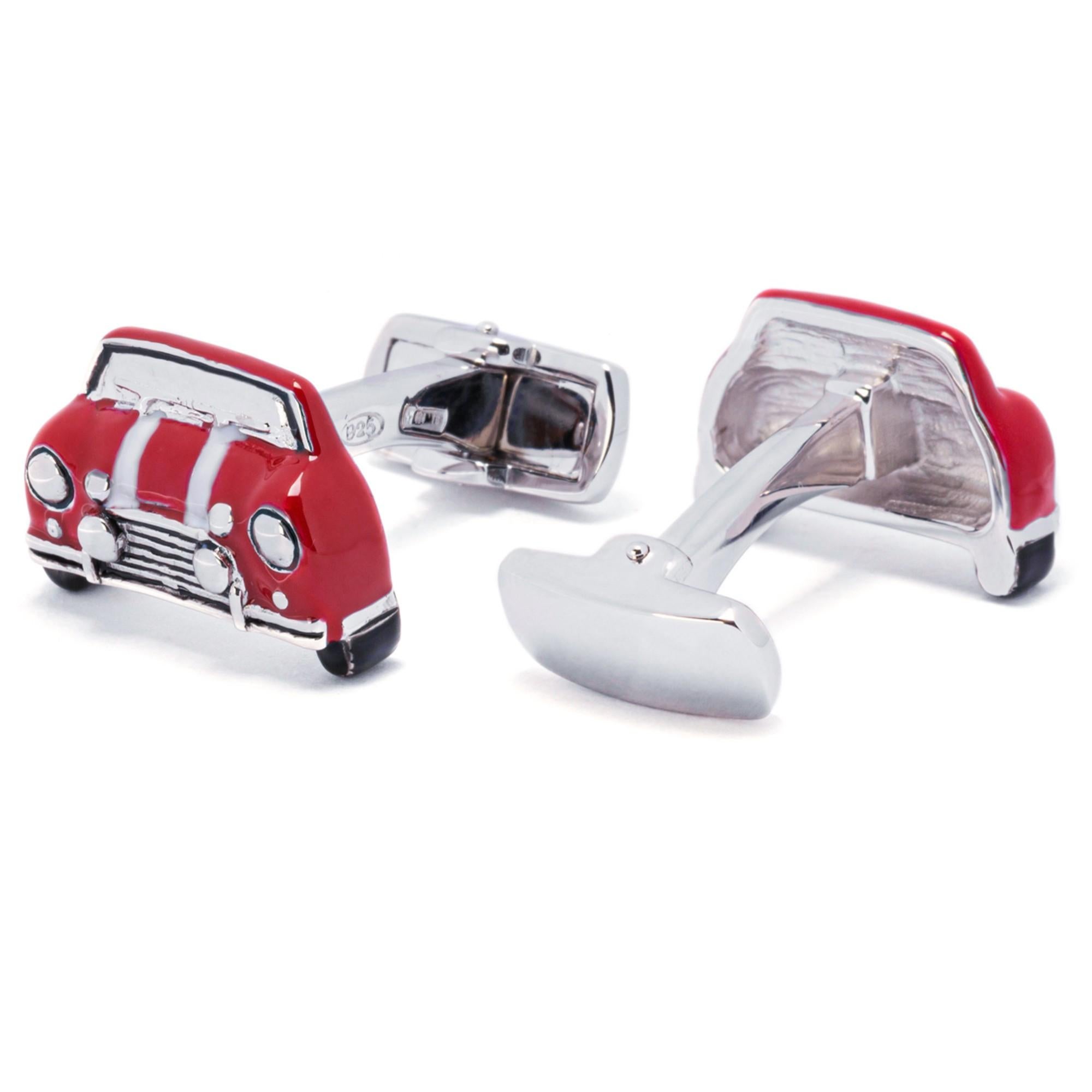 Alex Jona Boutons de manchette miniatures classiques en argent sterling et émail rouge et blanc pour voitures Neuf - En vente à Lugano, CH