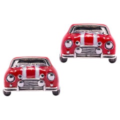 Klassische Mini-Auto-Manschettenknöpfe aus Sterlingsilber mit roter und weißer Emaille von Jona