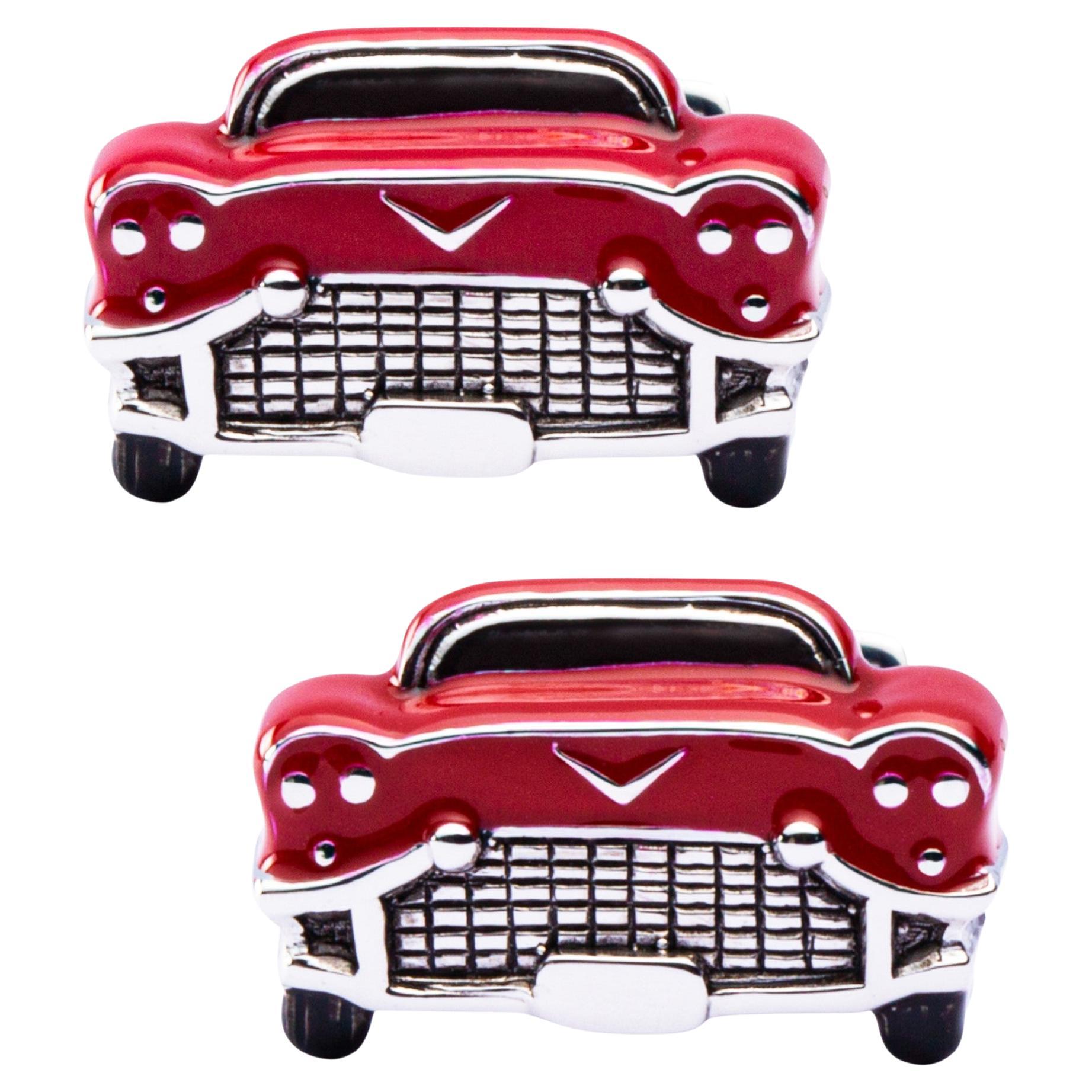 Alex Jona Sterling Silver Red Enamel Chevrolet Car Cufflinks