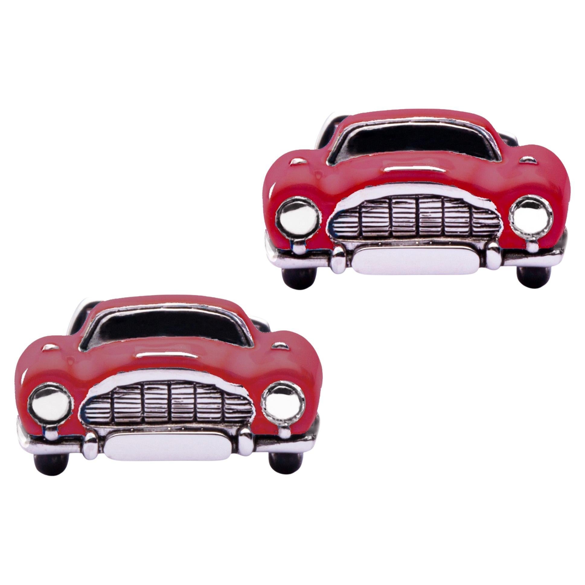 Classic Convertible Car Manschettenknöpfe aus Sterlingsilber und roter Emaille von Jona