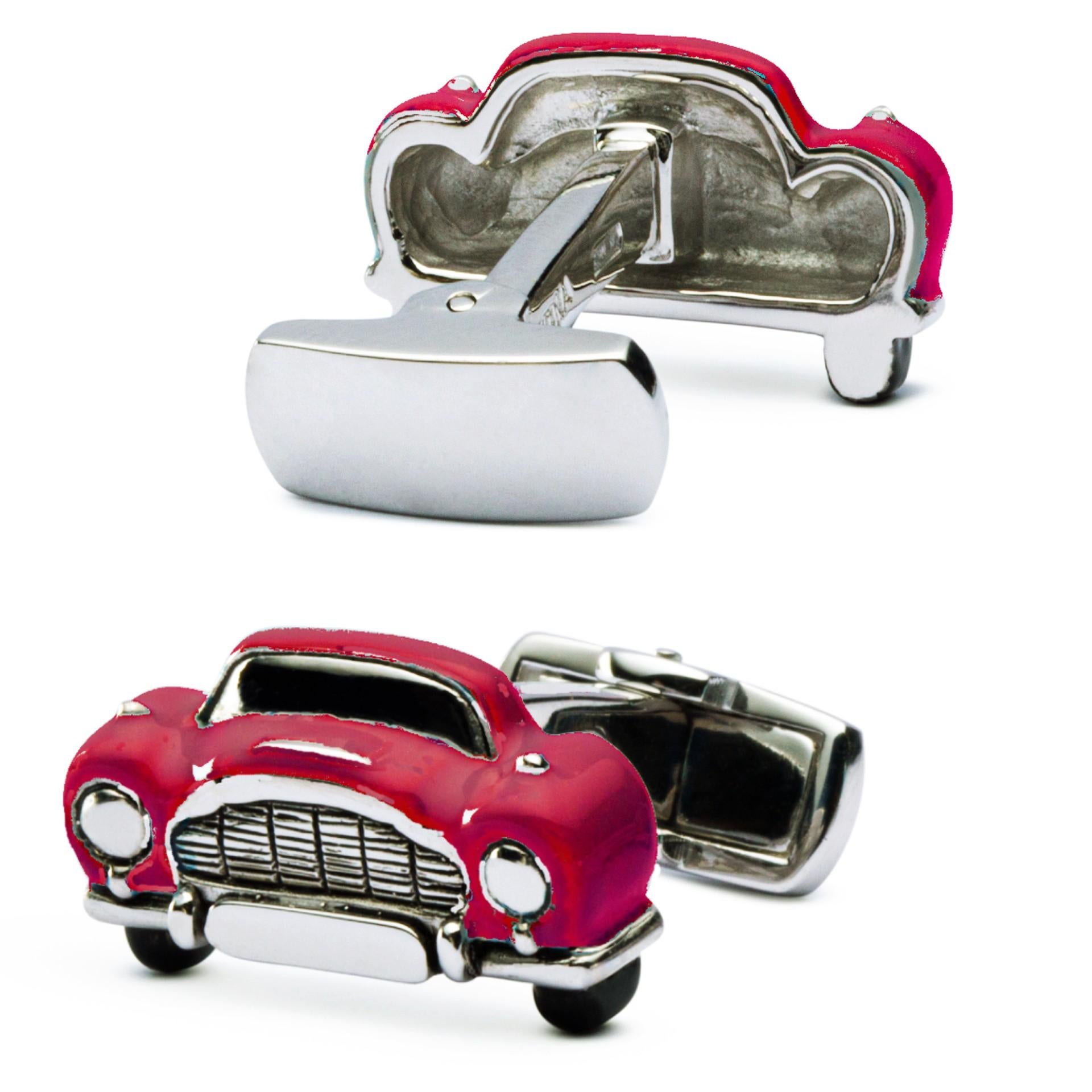 Alex Jona Sterling Silver Red Enamel Classic Convertible Car Cufflinks In New Condition For Sale In Torino, IT