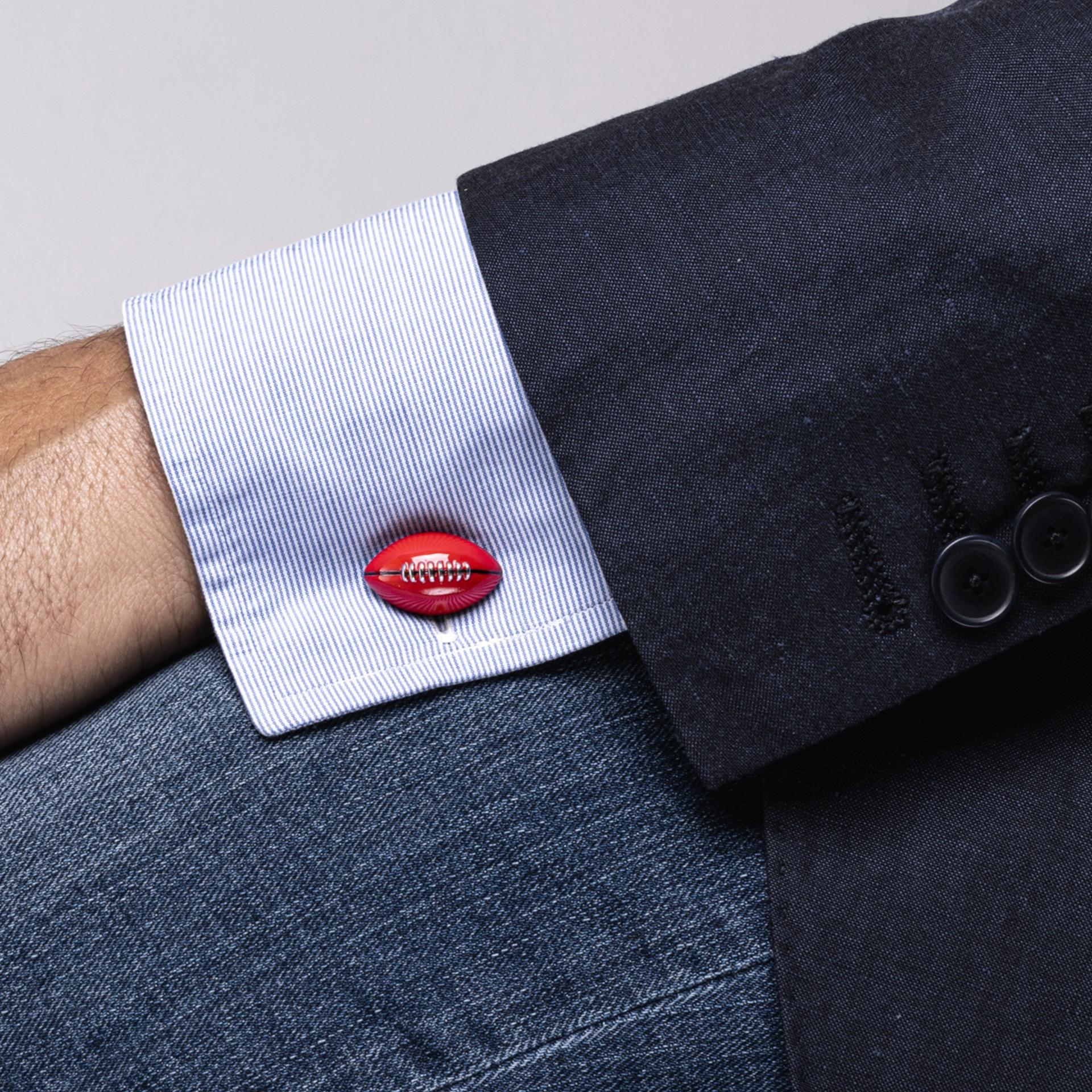 Alex Jona design collection, hand crafted in Italy, sterling silver red enamel football ball cufflinks. Marked 