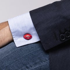 Alex Jona Sterling Silver Red Enamel Football Ball Cufflinks