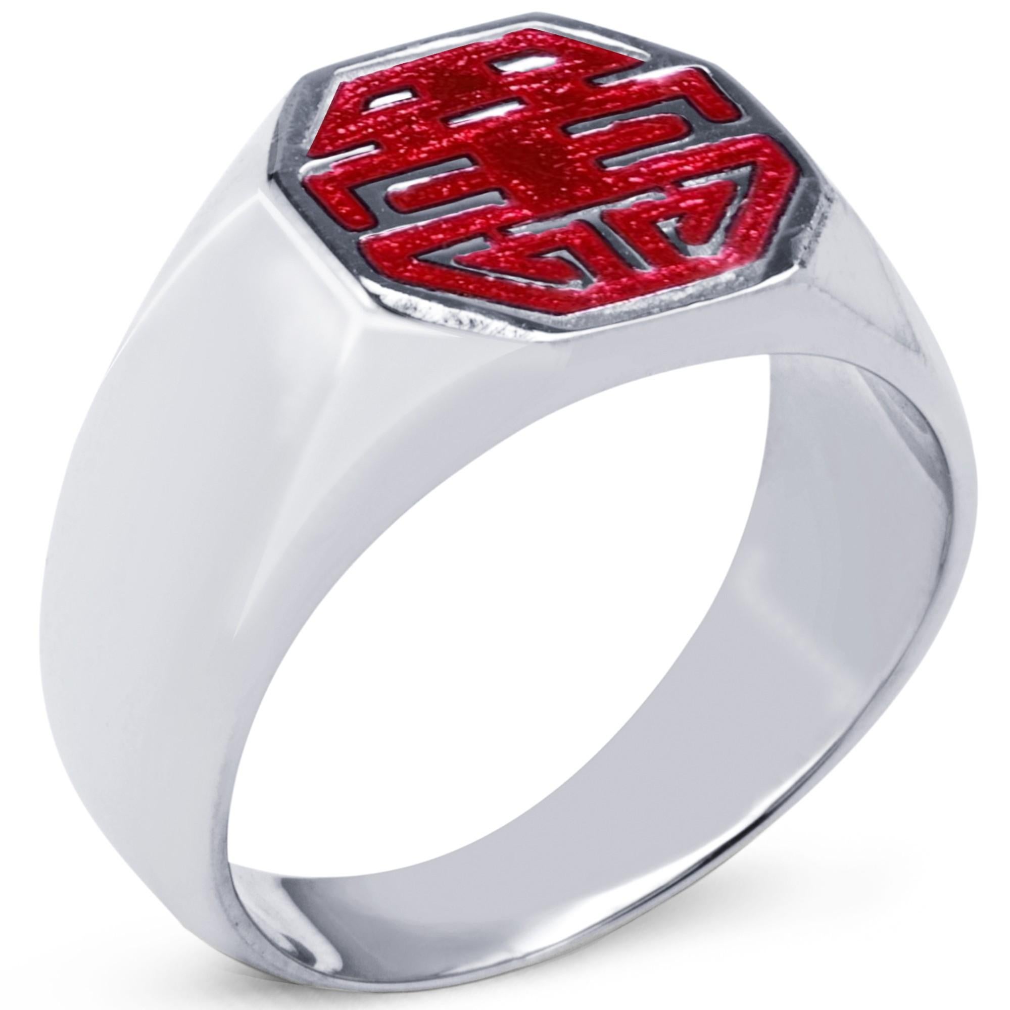 Anello a fascia geometrico Long and Happy Life di Alex Jona, in argento sterling e smalto rosso In condizioni Nuovo in vendita a Torino, Piedmont