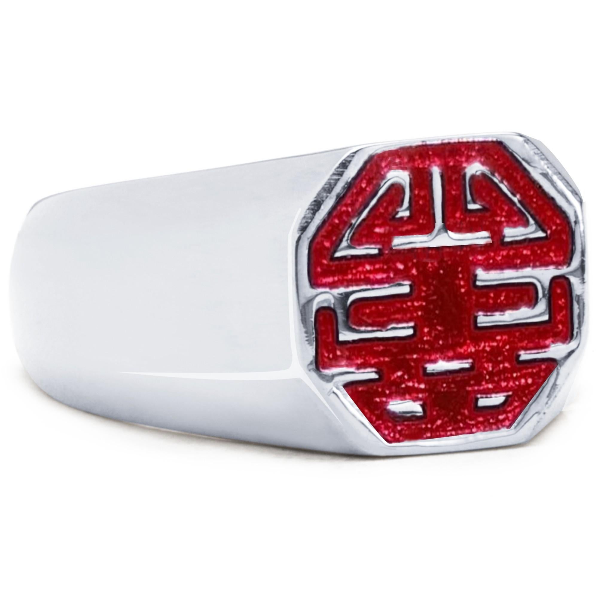 da uomo o donna Anello a fascia geometrico Long and Happy Life di Alex Jona, in argento sterling e smalto rosso in vendita