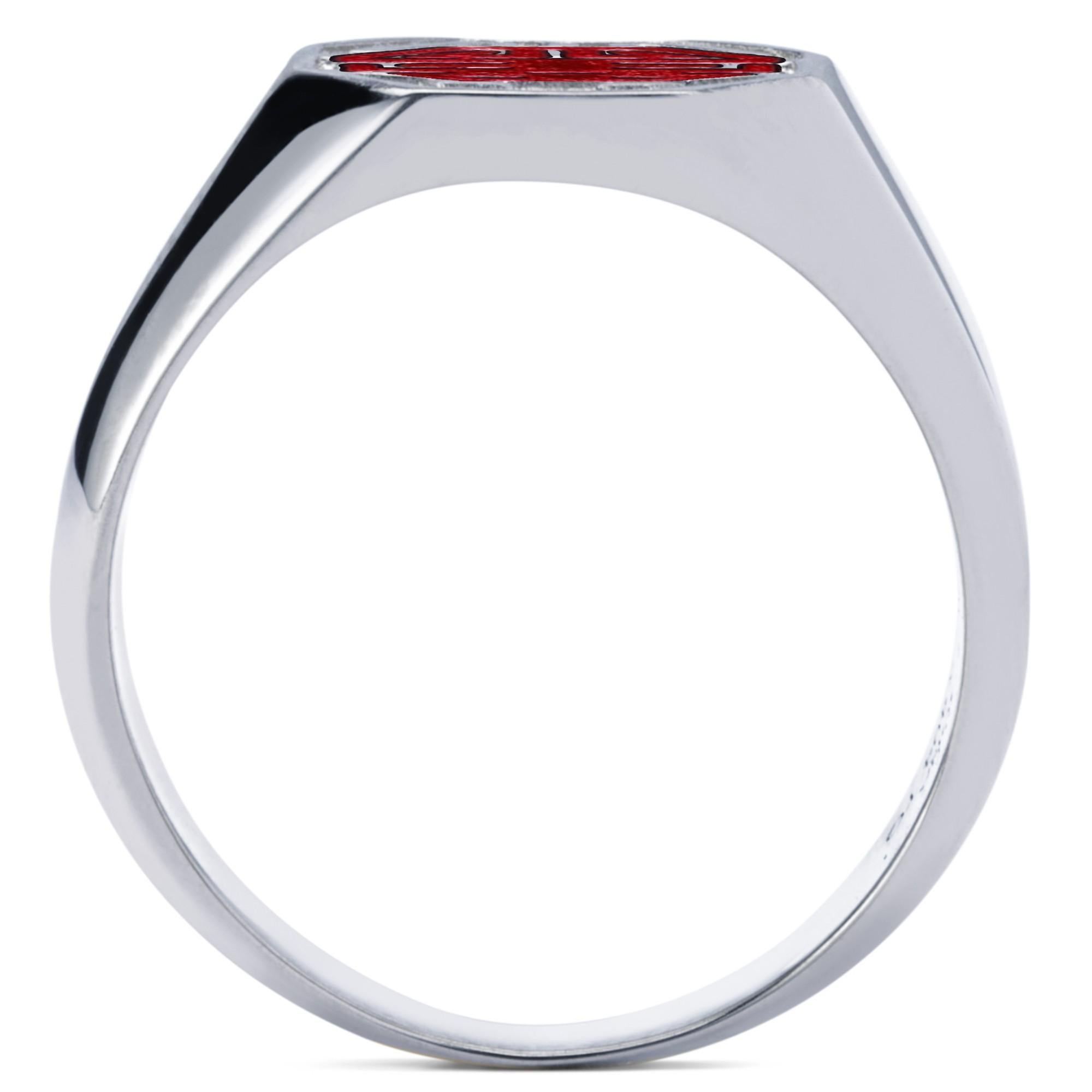 Anello a fascia geometrico Long and Happy Life di Alex Jona, in argento sterling e smalto rosso in vendita 2