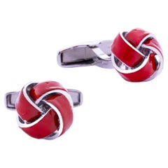 Alex Jona Sterling Silver Red Enamel Knot Cufflinks