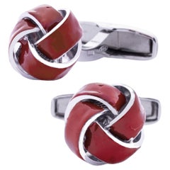 Gemelli da polso Alex Jona in argento sterling con smalto rosso e nodi
