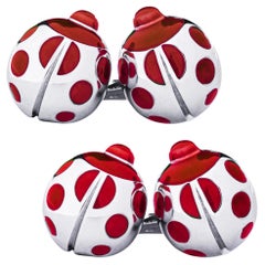 Alex Jona Sterling Silver Red Enamel Ladybug Cufflinks