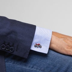 Alex Jona Sterling Silver Red Enamel Onyx Motorcycle Cufflinks
