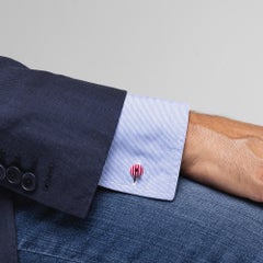 Alex Jona Sterling Silver Red Enamel Stripe Cufflinks