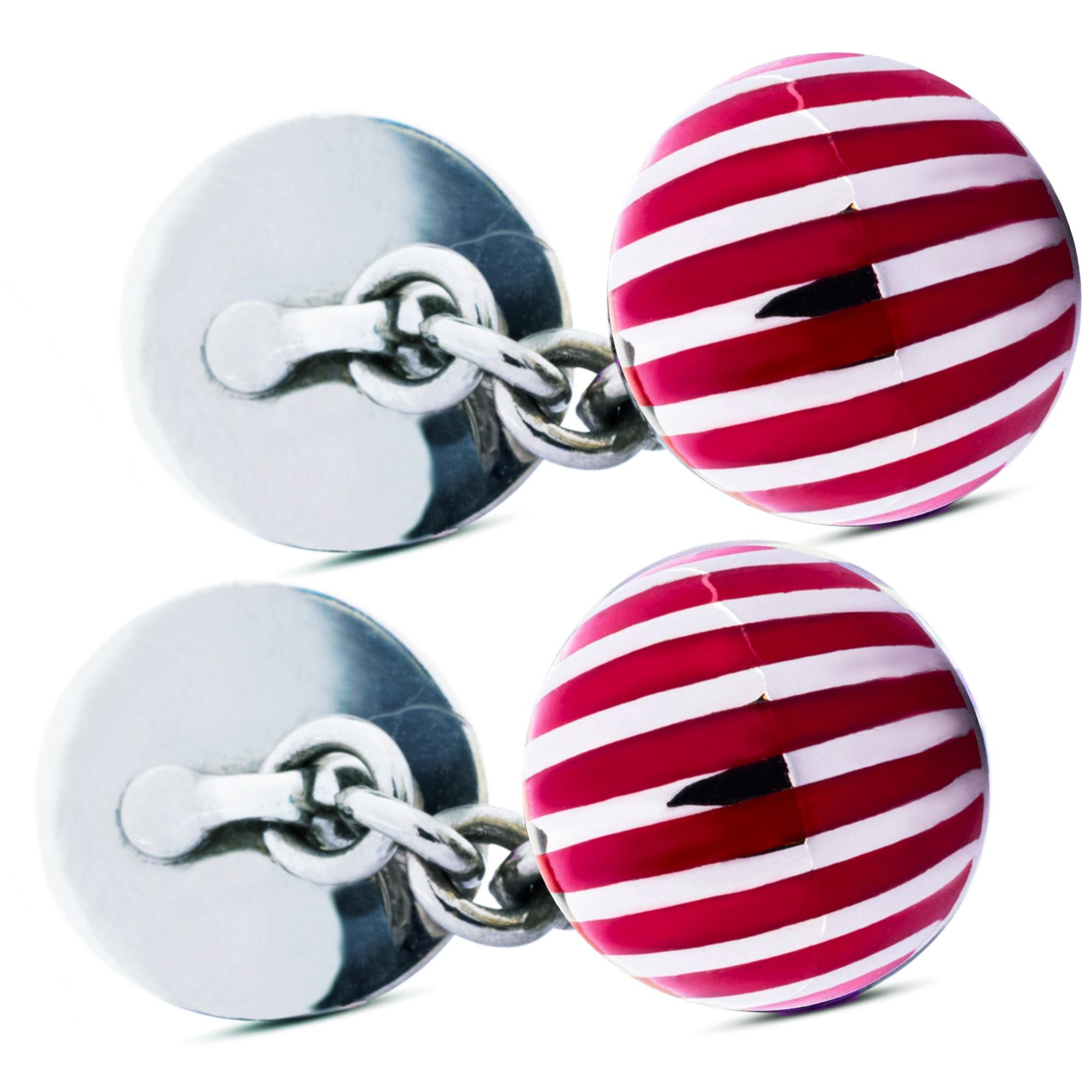 Alex Jona Sterling Silver Red Enamel Stripe Cufflinks In New Condition For Sale In Torino, IT