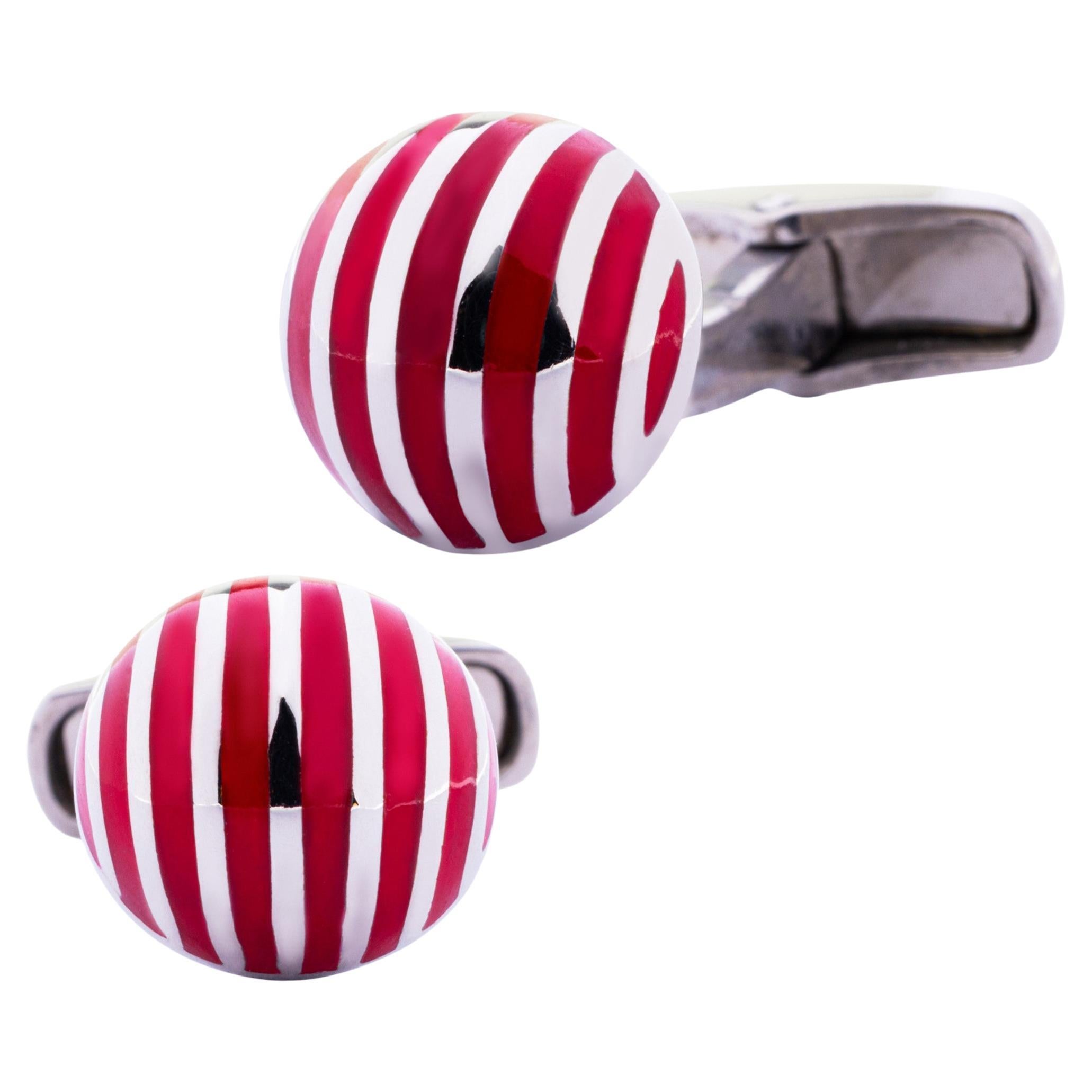 Sterling Silver Red Enamel Stripe Cufflinks For Sale