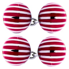 Alex Jona Sterling Silver Red Enamel Stripe Cufflinks