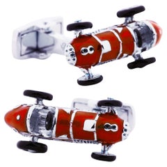 Alex Jona Sterling Silver Red Enamel Vintage Sports Car Cufflinks
