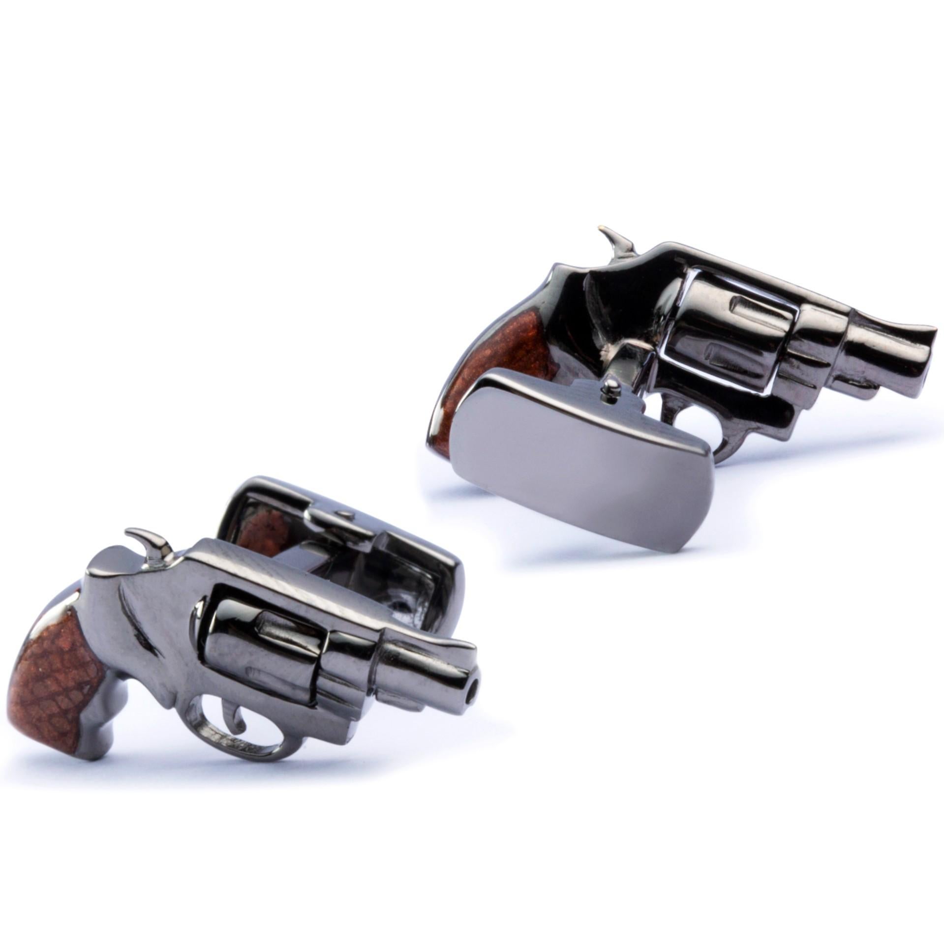 Alex Jona  Manschettenknöpfe mit Revolver-Waffen aus Sterlingsilber  im Zustand „Neu“ im Angebot in Torino, IT
